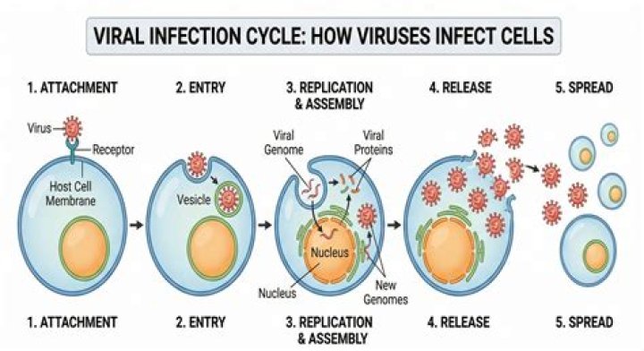 What are the 5 stages of viral infection?